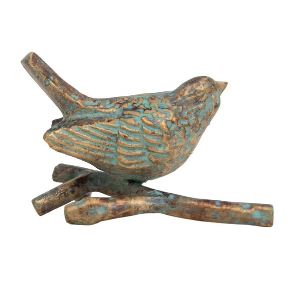 Bird on Branch Figurine Paperweight Verdigris Turquoise Antique Bronze C… - Picture 2 of 8